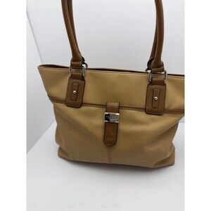 Tignanello Leather Satchel Tote Tan Brown Shoulder Bag Handbag Pebbled Leather